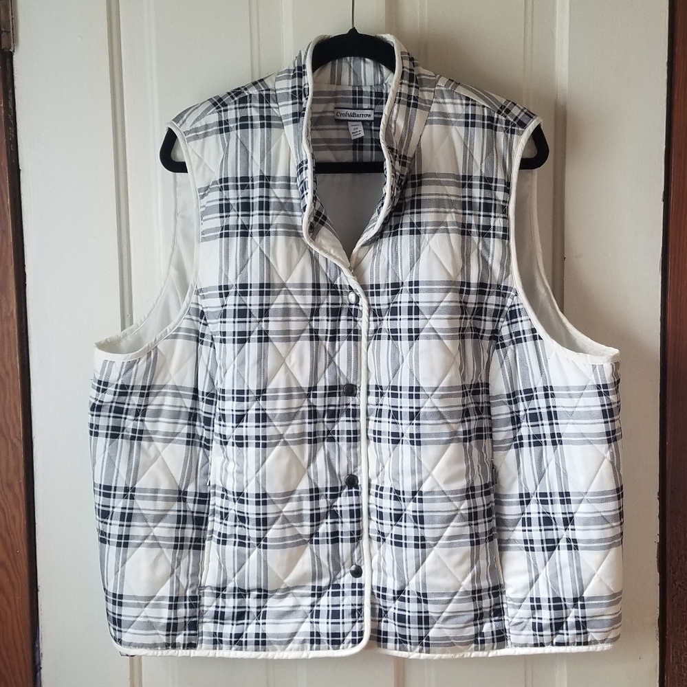 B/W Lightweight Plaid Vest w/Pockets sz 2X